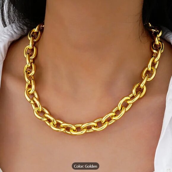 Simple Punk Chunky Chain Necklace for Women - Zinc Alloy, No Plating, Versatile - Picture 1 of 6